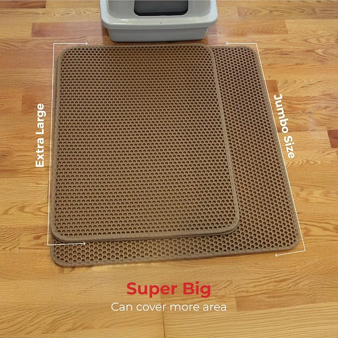 iPrimio Cat Litter Trapper Mat, Waterproof, Double Layer, 32" x 30", Brown | Double layer honeycomb traps scattered litter while the waterproof base blocks urine. Soft on paws and empties in one pour. - Image 4