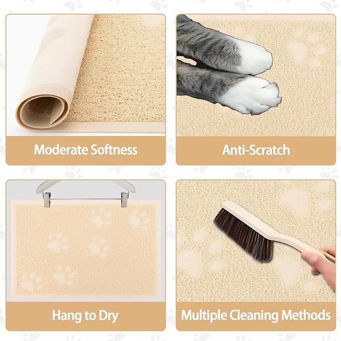 Darkyazi Cat Litter Box Mat for Floor Litter Trapping Mat Non-Slip Backing, Scatter Control, Easy Clean, Water Resistant, Soft on Paws (15.75" x 11.75",Beige) - Image 4