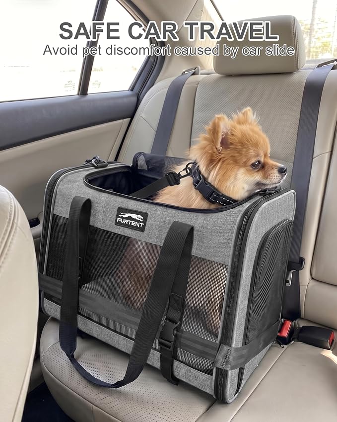 Soft-Sided Large Cat Carrier for 2 Cats, Spacious Foldable Pet Travel Carrier for Large Cats up to 25 Lbs, Double Cat Bag with Shoulder Strap, 20x13x13 Inch, Fits Maine Coon and Small Dogs, Grey | Spacious 20×13×13 in design with reinforced frame for o... - Image 8