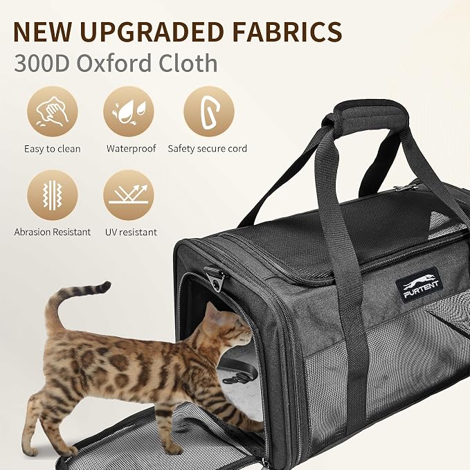 Pet Carrier Airline Approved, Soft Sided Cat Carrier for Small Pets up to 13 lbs, TSA Approved Dog Travel Bag, Portable Soft Sided Pet Carrier for Kittens and Puppies (Black, Travel Litter Box) - Image 4