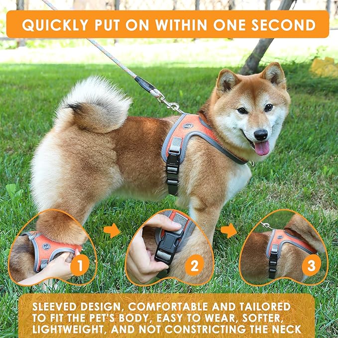 Dog Harness and Leash Set, No Pull Saddle Style Pet Harness, Breathable Mesh Adjustable Reflective Dog Vest for Medium Small Dogs Harness 2 D-Rings, Orange, XS - Image 4