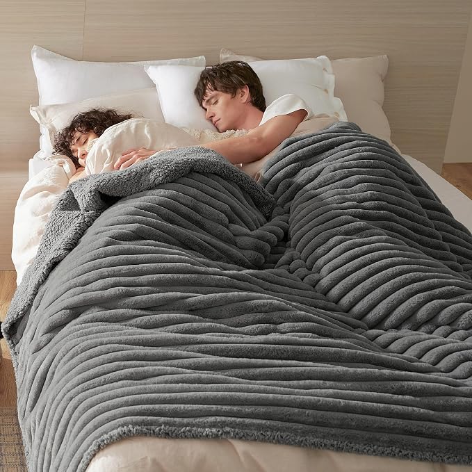 Bedsure ComfyFleece™ Waterproof Blanket for Bed, King（86"x108"） Warm Grey | Soft Plush Bed Couch Cover Corduroy Fleece for Furniture Protector, Cozy Calming Reversible Dog Blankets for Large Dogs Pet - Image 6