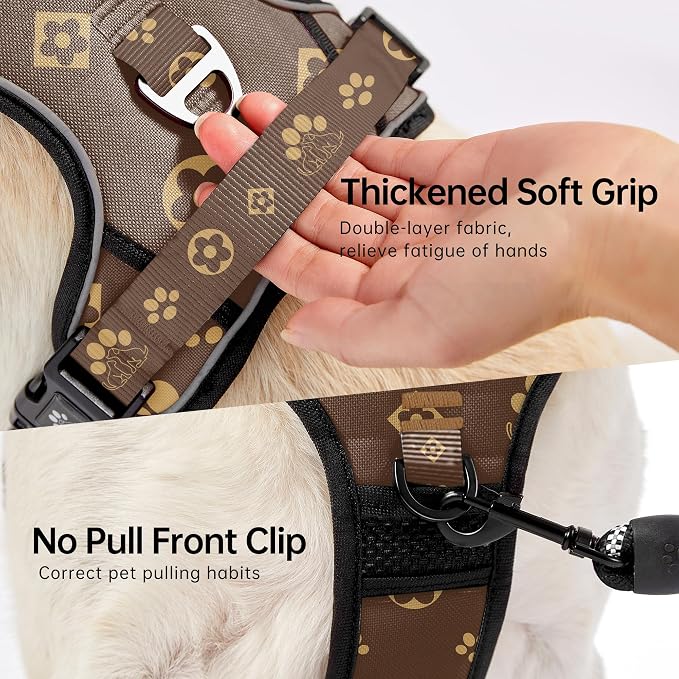 NESTROAD No Pull Dog Harness,Adjustable Oxford Dog Vest Harness with Leash,Reflective No-Choke Pet Harness with Easy Control Soft Handle for Large Dogs(Large,Dark Brown) - Image 3