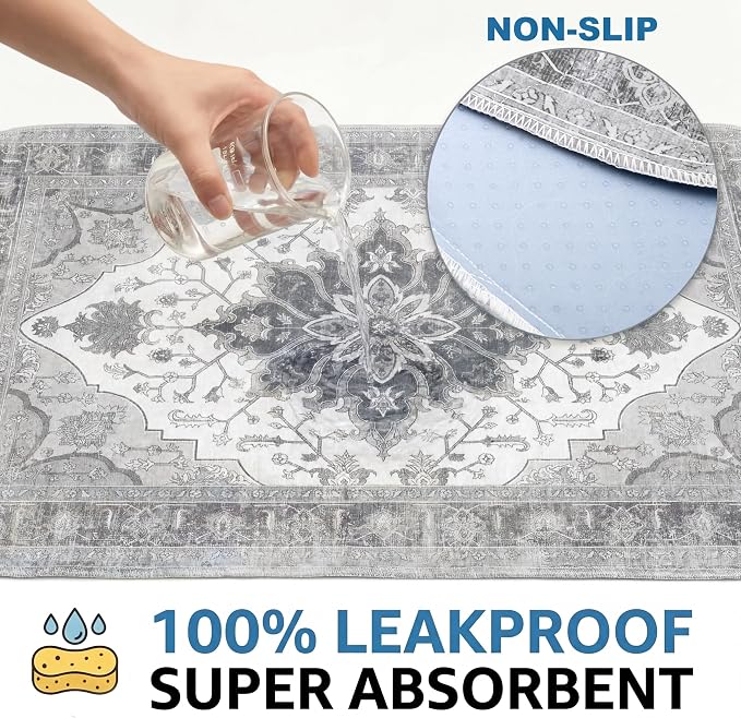 Washable Pee Pads for Dogs,Great Urine Absorbent Reusable Puppy Training Pads,Waterproof,Leak-Proof & Non-Slip Potty Pads for Whelping,Crate,Playpen,Bed.(Gray Floral,18"x24") - Image 3