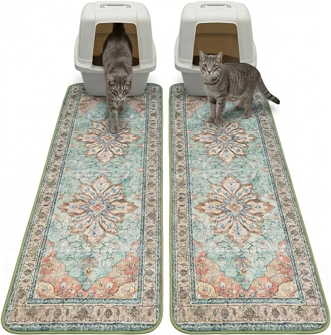 Hompet Cat Litter Mat 2 Pack, 20x60 Large Machine Washable Trapping Mats for Cats, Super Absorbent & Urine-Proof Cat Litter Box Mat for Floor, Waterproof & Non Slip Kitty Litter Rug by Hompet