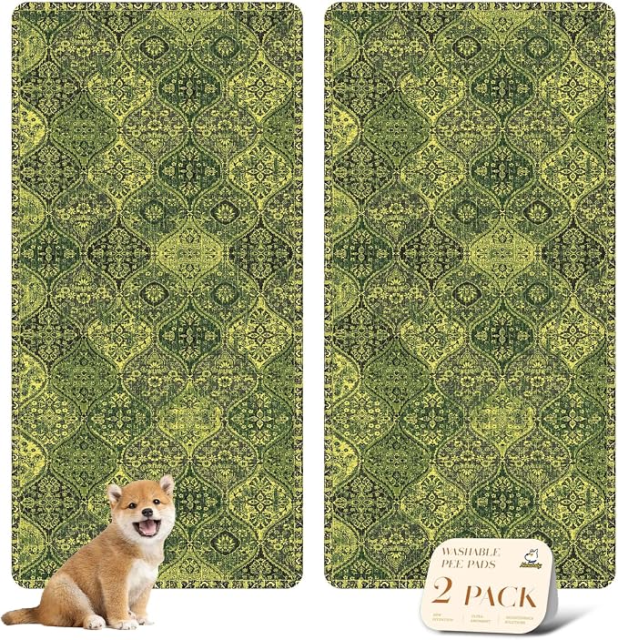 nunubaby Washable Pee Pads for Dogs, Stylish, Non-Slip and Leak-Proof Pee Pads. Reusable Potty Pads for Dogs for Crates and Floors.(Green/Multi,36" x72" ) by Nunubaby