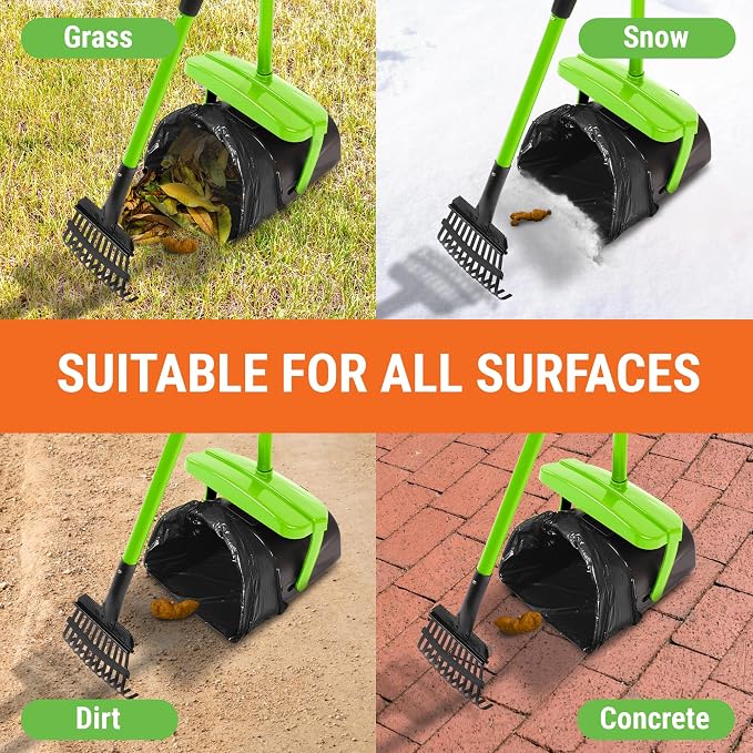 Pupzle Dog Pooper Scooper with Bag Attachment, 40" Long Handle Dog Scooper | Dog Poop Scoop for Yard, Large Capacity Swivel Bin and Rake Pooper Scooper, Lavender Scented Bags for Large Dogs (Green) - Image 8
