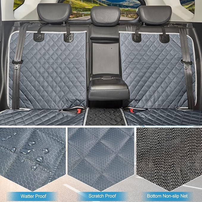 ANOSOSPECIAL Grey Dog Car Seat Cover for Back Seat X-Large,Non-Stick Fur,Pet-Friendly and Waterproof - Universal Fit Interior Protector for Auto, Van, SUV - Ideal for Kids and Pets (X-Large) - Image 3