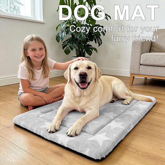 Dog Bed Mat – Soft & Comfortable Dog Kennel Pad for Crate – Durable Crate Bed & Mat for Dogs & Cats – Ideal for Crate, Kennel, and Home Use (Big&Little Stars Grey, L(35"*23"*1.5")) - Image 7