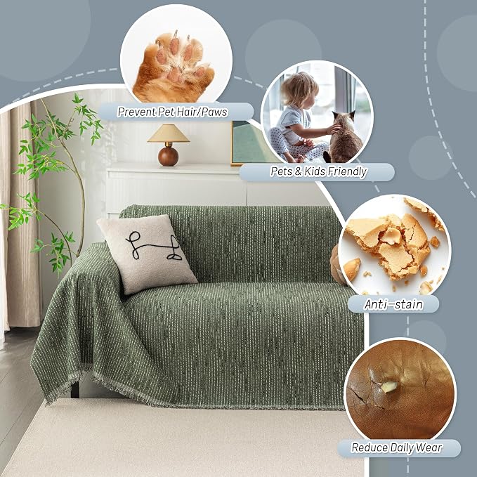 MYSKY HOME Couch Covers for 2 Cushion Couch Sofa, Chenille L Shape Sectional Couch Cover - Pet-Friendly, Machine Washable, Non-Slip Sofa Protector for Dogs, Kids, 71"x118", Moss Green - Image 3