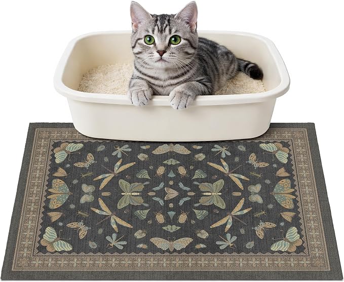 Cat Litter Mat 24"x15" for Litter Box, Non-Slip Washable Floor Mat with Litter Trapping Design, Scatter Control for Cats and Kittens, Black by Unknown