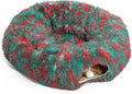 Warm Fluffy Plush Cat Tunnel Bed Under Christmas Tree Big Tube Playground Toys 3 FT Diameter Longer Crinkle Collapsible 3 Way, for Indoor Cat Kitty Kitten Puppy Rabbit Ferret Green-Red by MAKEPETLUCKY-WelcometoCatTunnelClub