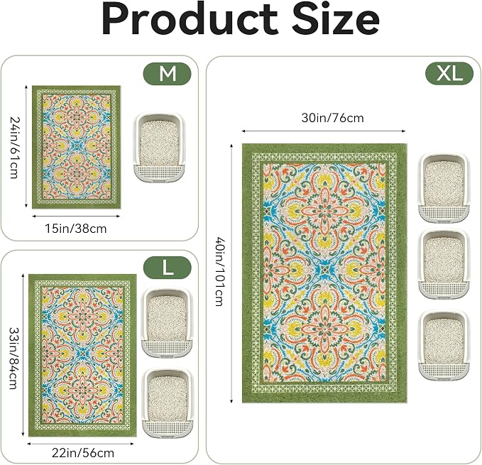Cat Litter Mat, 33"x22" High-Density PVC Cat Litters Trapping Mat, Waterproof & Non-Slip Backing, Litter Box Catcher, Soft on Kitty Paws, Easy Washable Pet Supplies Bean-Green - Image 6