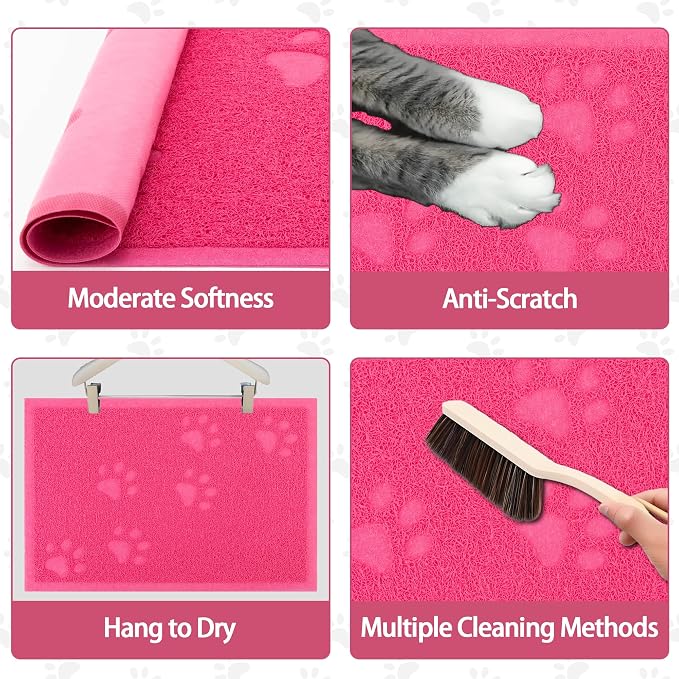 Darkyazi Cat Litter Box Mat for Floor Litter Trapping Mat Non-Slip Backing, Scatter Control, Easy Clean, Water Resistant, Soft on Paws (15.75" x 11.75",Rose red) - Image 4