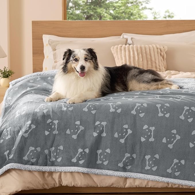 Bedsure Waterproof Blanket for Bed - Twin Size 60"x80", Anchor Gray | Soft Print Sherpa Fleece Pet Cat Dog Blankets for Large Dogs Couch Protection, Soft Plush Reversible Furniture Protector by Unknown