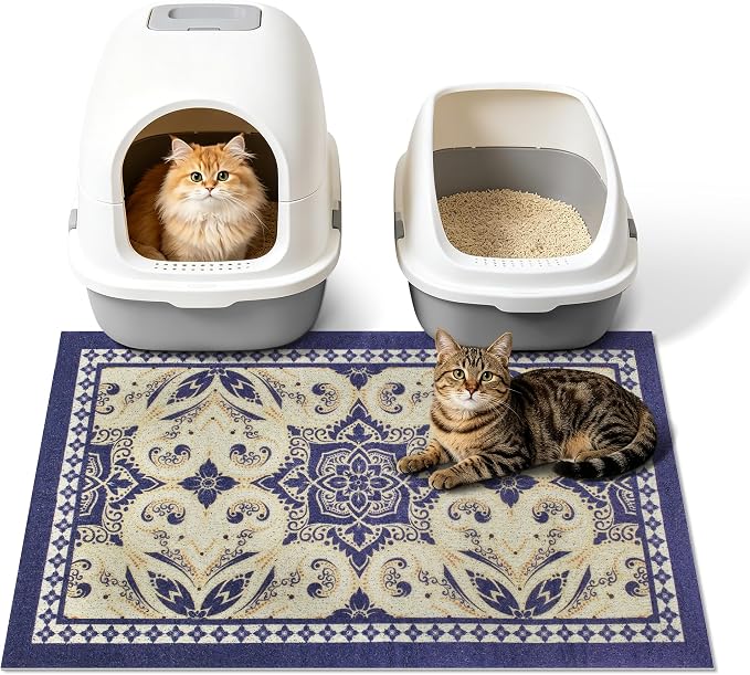 Cat Litter Mat, 33"x22" High-Density PVC Cat Litters Trapping Mat, Waterproof & Non-Slip Backing, Litter Box Catcher, Soft on Kitty Paws, Easy Washable Pet Supplies Blue by Yigerlee