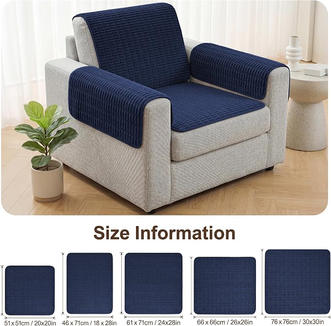 Foxdecor Couch Arm Covers for Sofa Arm Chair Covers Set of 2 | Sofa Arm Covers Cat Scratch Resistant Couch Protectors, Washable Armrest Cover Furniture Arm Covers, Dark Blue 30x30 in - Image 6