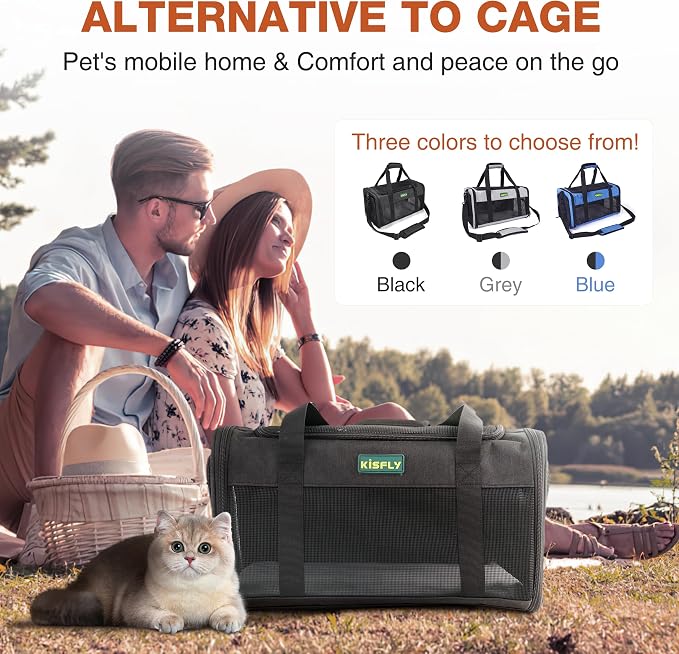 Airline Approved Cat Carrier 17"x11"x9.5", Under Seat Pet Travel Bag | TSA-friendly soft carrier with breathable mesh, top opening and foldable design. Fits cats up to 12 lbs for cabin travel. - Image 6