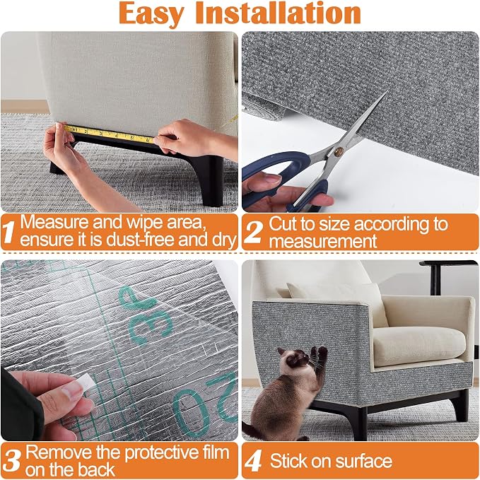 Cat Scratch Furniture Protector - 40" x 15.8" Trimmable Self-Adhesive Cats Claws Scratch Pads, DIY Cat Climbing Couch Protector for Scratch Post Cat Tree Replacement Indoor (Light Gray) - Image 5