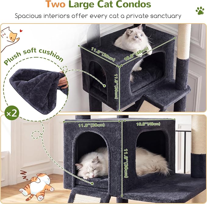 Globlazer 79in Heavy Duty Cat Tree for Large Cats, S79, Beige | Tall Cat Tower with 6 Scratching Posts, Cat tree for Indoor Cats Large Adult with 2 Perches, 2 Baskets, 2 Spacious Caves - Image 3