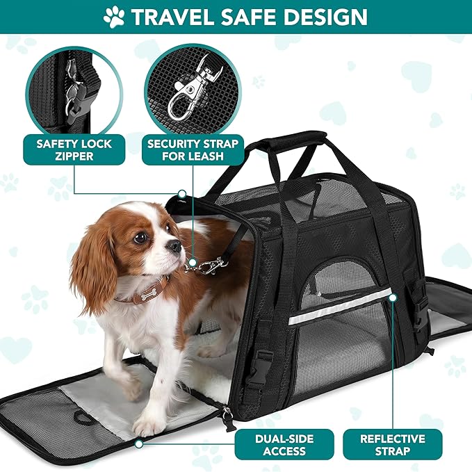 PetAmi Airline Approved Pet Carrier for Cats & Small Dogs, Large, Black | Soft Sided TSA Travel Bag, Sherpa Bed, Breathable Mesh Ventilation, Collapsible Bowl, Fits Under Seat, Up to 18 lbs - Image 4