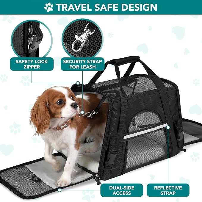 PetAmi Airline Approved Pet Carrier for Cats & Small Dogs, Small, Black | Soft Sided TSA Travel Bag, Sherpa Bed, Breathable Mesh Ventilation, Collapsible Bowl, Fits Under Seat, Up to 18 lbs - Image 4