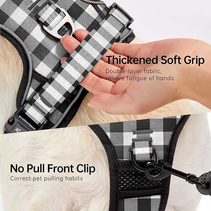 NESTROAD No Pull Dog Harness with Leash, Reflective No Choke Pet Vest Harness,Adjustable Soft Padded Dog Harness with Easy Control Handle for Medium Dogs(Checkered Black,Medium) - Image 3