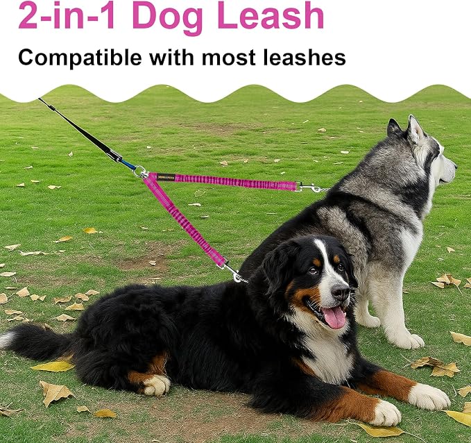 MingXpet 2 Dog Leash, Dog Leash for 2 Dogs, 360° Swivel No Tangle Double Walking Training Leashes for Large Dogs that Pull, Comfortable Shock Absorbing Reflective Bungee, Rose - Image 7
