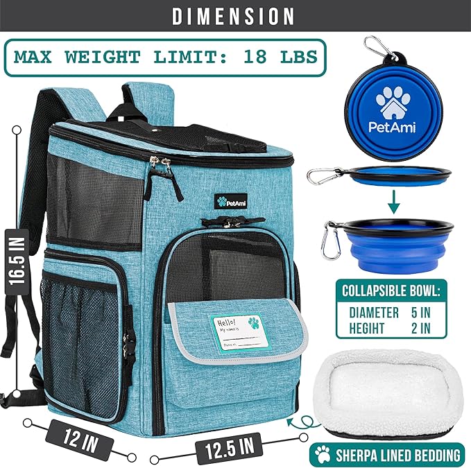 PetAmi Dog Backpack Carrier, Airline Approved 4-Way Entry Cat Backpack Carrier, Ventilated Mesh, Collapsible Pet Carrier for Small Puppy, Kitten, Hiking, Travel Car, Vet, up to 18 lbs, Turquoise - Image 2