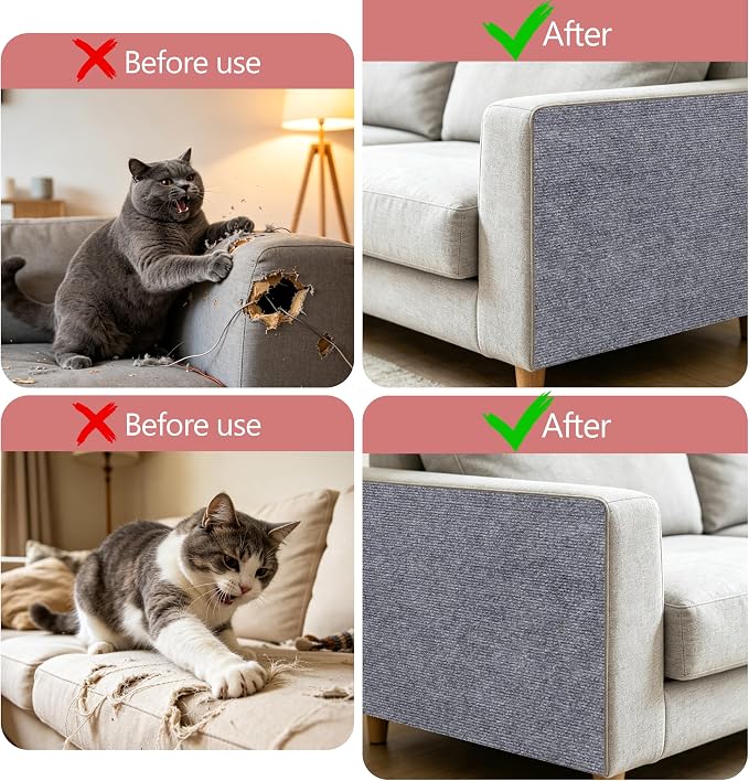 4Pcs Grey Cat Scratch Protector,11.8"x15.8" 4mm Scratch Pad for Cats | Trimable Cat Scratchers for Indoor Cats, Easy Peel Tab Self-Adhesive Guards for Couch Sofa Wall Cat Tree & Cat Wall Furniture - Image 4