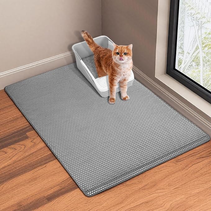 GRELY 35''X 25'' Large Litter Mat, 2 Layer Cat Litter Mat Litter Trapping Mat,Litter Box Mats for Floor, Cats Litterbox Catcher Rug for Kitty Pet, Waterproof Urine Proof,Non-Slip by JCHGrely