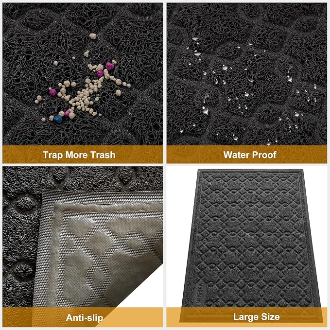 Cat Litter Box Mat, 35" x 24" Large Kitty Litter Trapping Mat Keep Floor Clean, Litter Box Mat Scatter Control, Waterproof, Easy to Clean, Durable Large Size Litter Mats for Floor - Image 5