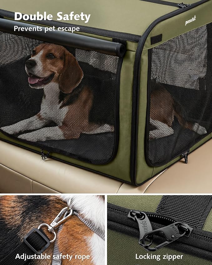 Dog Car Carrier Light Weight 27×20.5×20.5in, Foldable Dog Carrier, Gren | Easy to Assemble, Portable and Breathable Pet Carrier, Suitable for Indoor and Outdoor Use, Dog Travel Crate with Curtain - Image 4