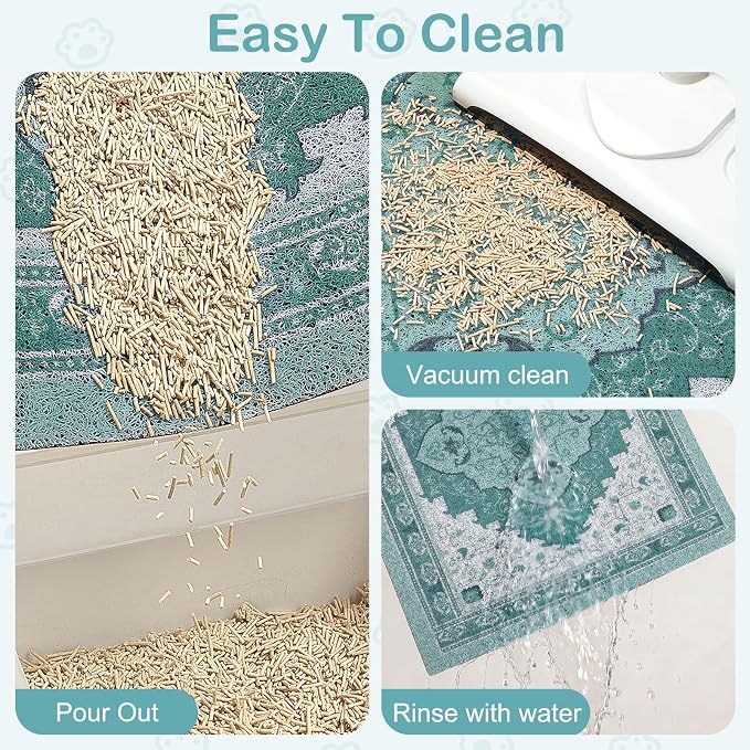 Glittme Cat Litter Mat, 33"x22" Non-Slip Washable Trapping Mat for Cats | Litter Trapping Mat With Thick PVC Coil To Catch Scatter, Soft On Paws And Waterproof Bottom To Protect Floors - Image 3