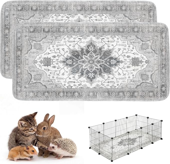 Washable Guinea Pig Pee Pads,Absorbent Reusable Guinea Pig Cage Liners,Waterproof,Leak-Proof & Non-Slip Potty Pads for Small Animals Rabbit Hamster Rat.(Gray Floral,24"x48") by Peepads