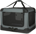 Amazon Basics 4-Door Portable Folding Soft Dog Crate, Collapsible Travel Kennel for Cat, Dog, and Small Animals, Pop Up with Fleece Mat, Water-Resistant Base, Grey, 36" x 24" x 24" by AmazonBasics