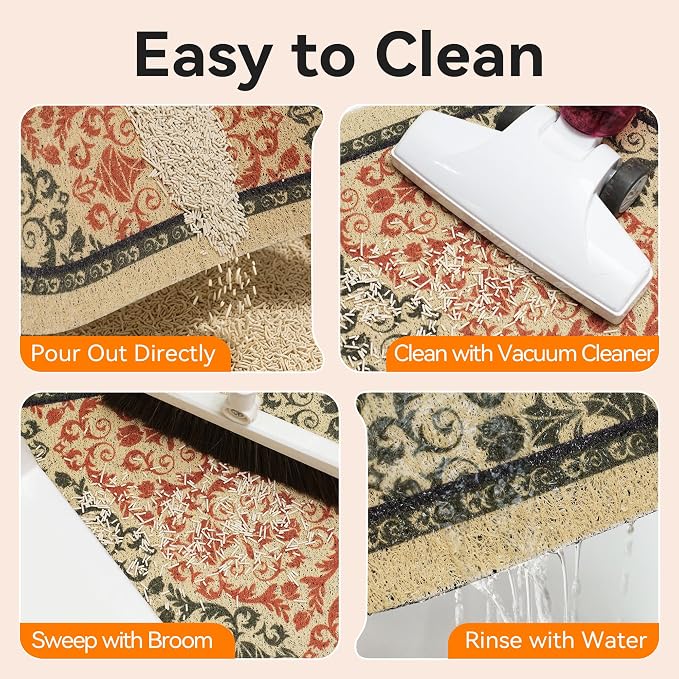 Cat Litter Mat, 24"x15" High Density PVC Litter Rug Trapping Mat, Non-Slip, Waterproof & Urine-Proof Litters Catcher Mats, Keep Floor Clean, Soft on Kitten Paws, Cat Essentialss Brown-Green - Image 4