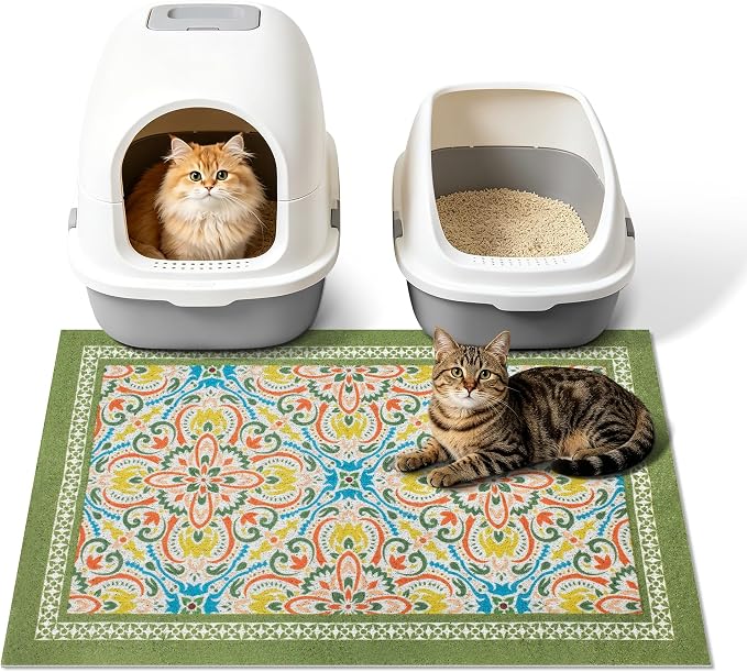 Cat Litter Mat, 33"x22" High-Density PVC Cat Litters Trapping Mat, Waterproof & Non-Slip Backing, Litter Box Catcher, Soft on Kitty Paws, Easy Washable Pet Supplies Bean-Green by Yigerlee
