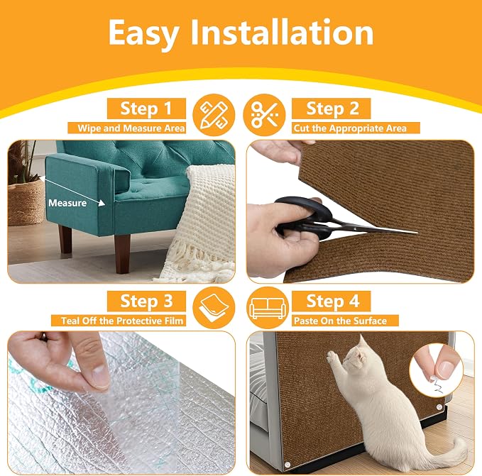 Cat Scratch Pad for Wall, Scratch Furniture Protector(39.3”×15.8”) | Cuttable and Adhesive Cat Scratching Mat, Fun Interactive Scratcher (Brown) - Image 6