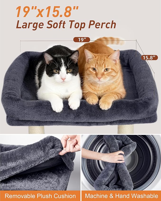 19" Small Cat Tree with Scratching Post for Indoor Cats with Perch | Dark Gray, Removable 19"×15.8" Perch Bed, Dual Natural Sisal Scratcher,Small Cat Tower,Space-Saving - Image 2