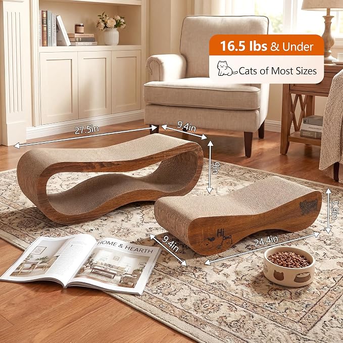 Cat Scratcher Set Cardboard Lounge Bed Scratch Pad for Indoor Cats Kittens | Reversible Durable Cardboard|Satisfies Cat Scratching Instinct|Protects Furniture|Indoor Cats & Kittens|Stackable Space Saver - Image 2