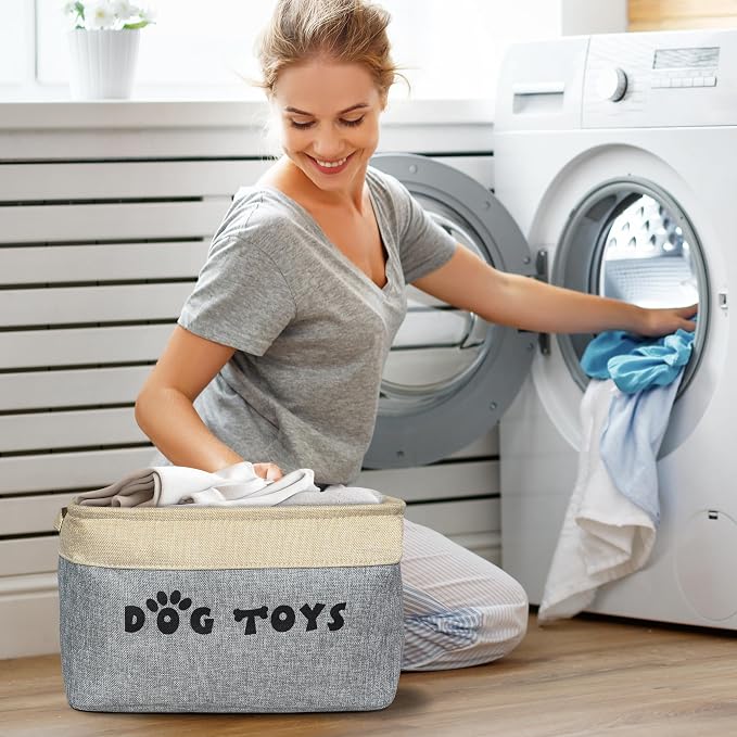 PET ARTIST Dog Toy Basket, Large Collapsible, Gray, M: 15"x11"x9" | Dog Toy Bin Box, Comfortable Handles, Large Pet Toy Storage Organizer, For Accessories, Toys, Coat & Clothing, Blanket Leash - Image 6
