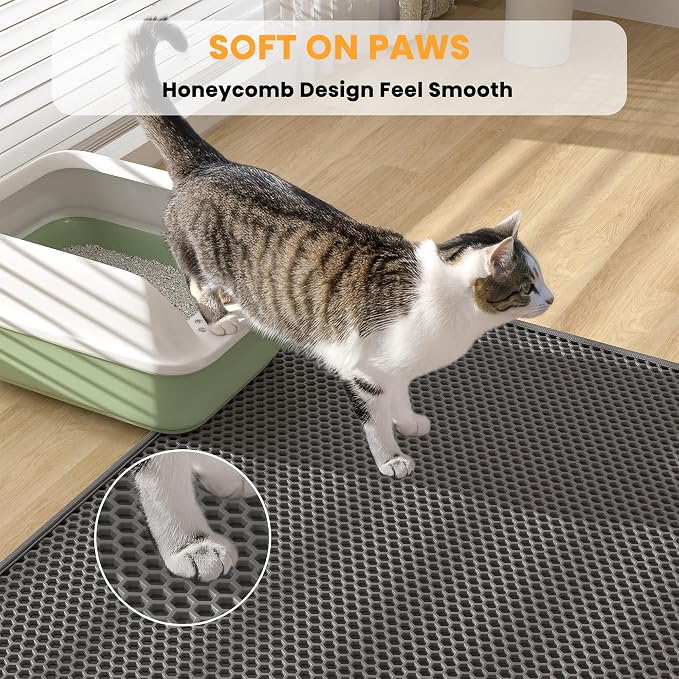 Pieviev Double Layer Cat Litter Mat Traps Scattered Litter 30''x24'' 2 Pack | Waterproof Urine Resistant Layer Litter Box Mat, Easy Collection, Soft on Kitty Paws, Black Color for Indoor Cats - Image 5
