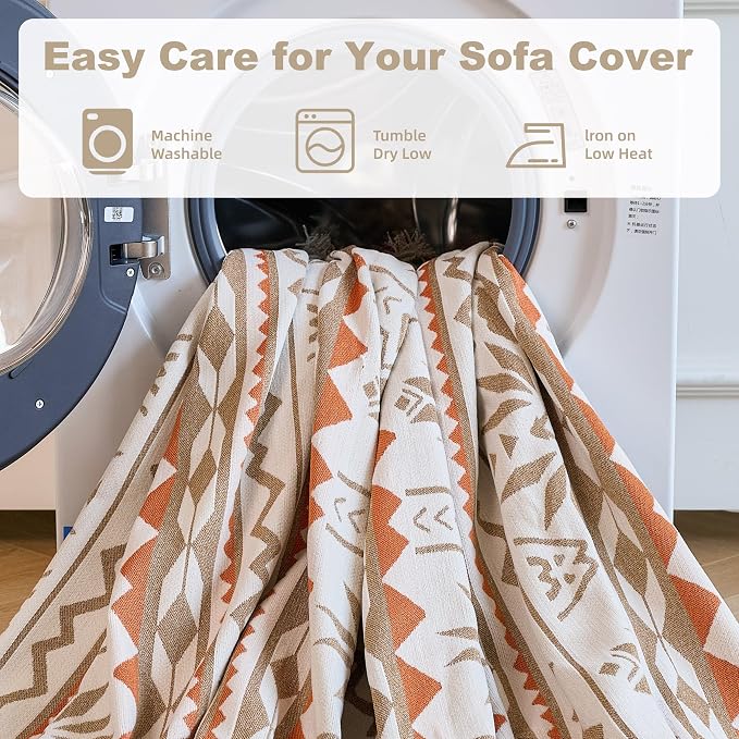 Couch Cover for Dogs Washable Sofa Cover, Sectional Couch Covers, Sofa Covers for 2 Cushion Couch, Non Slip Stripe Sofa Slipcovers Furniture Protector (Khaki Orange,91 * 118) - Image 8
