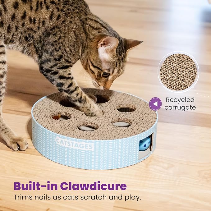 Catstages Scratch N' Hunt Interactive Cat Puzzle Toy with Scratcher, 11" | 7 Hunting Holes, 3 Balls, Corrugated Scratching Pad for Nail Care, Engages Hunting Instincts, Enrichment for Cats & Kittens - Image 6
