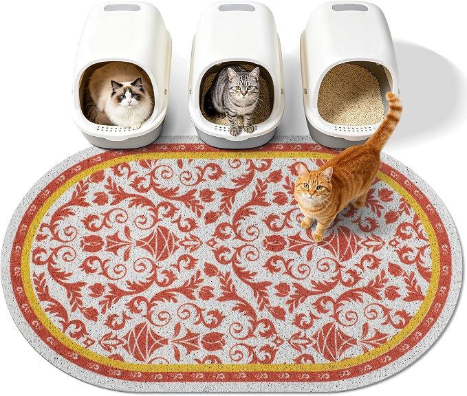Cat Litter Mat, 40"x30" High Density PVC Litter Trapping Mat, Non-Slip, Waterproof & Urine-Proof Kitty Litter Catcher Mats, Soft on Kitten Paws, Easy to Clean, Cat Essentials Brown by Yigerlee