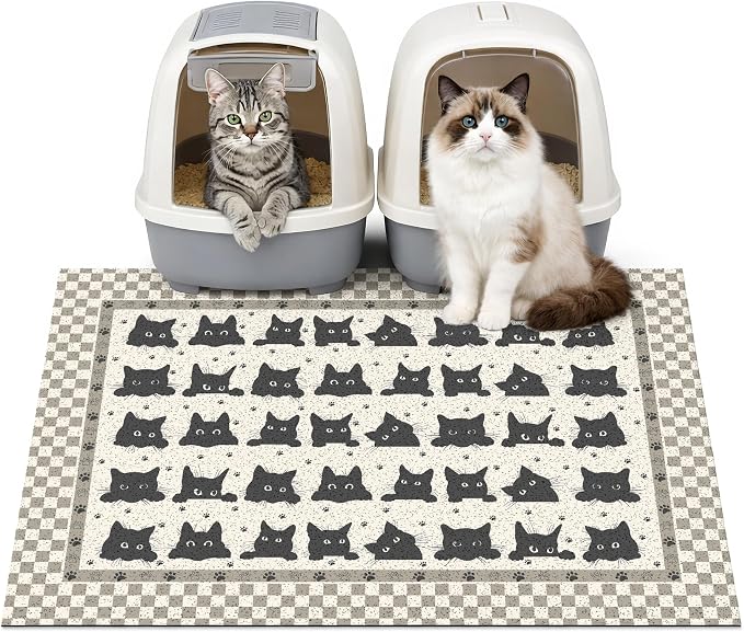 Cat Litter Mat 33" x 22" for Litter Box, Non-Slip Washable Floor Mat with Litter Trapping Design, Scatter Control for Cats and Kittens, Black Beige by Unknown