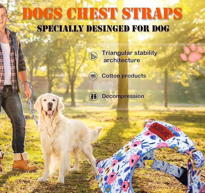 No Pull Dog Harness Adjustable Small Dog Harness and Leash Set, Lightweight and Soft Dog Harness No Choke Escape Proof Pet Harness Vest (Blue Rose, S) - Image 7