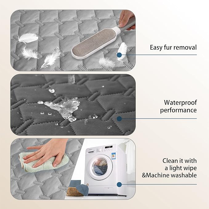 gogobunny Waterproof Dog Blankets for Large Dogs, Pet Bed Cover Breathable | Washable Pee Pads, Quilted Throw Blanket, Furniture Protector for Couch Sofa Bed Car, 82x82 Inch Dark/Light Grey - Image 6