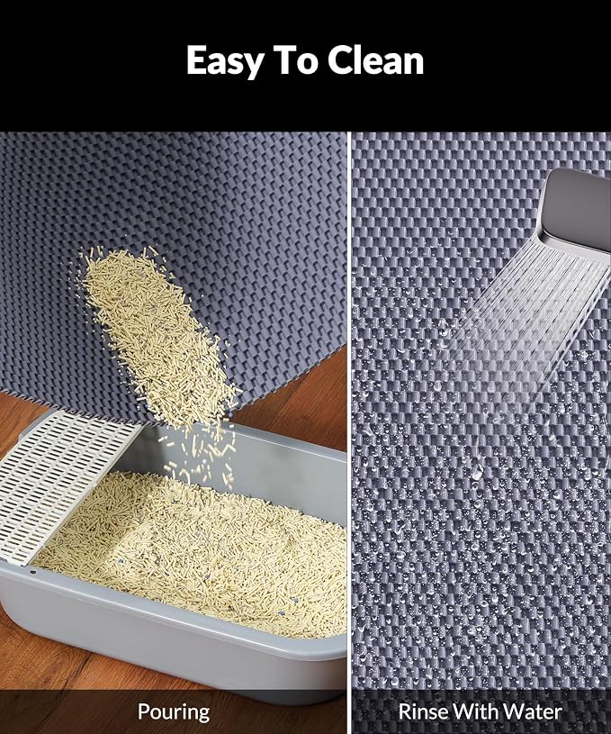 Cooyes Cat Litter Mat - Cut to Fit Any Place, 40"x28" Large Litter Trapping Mat for Litter Box, Easy to Clean, Waterproof & Non-Slip Kitty Pad, Scatter Control to Protect The Floor (Grey) - Image 3